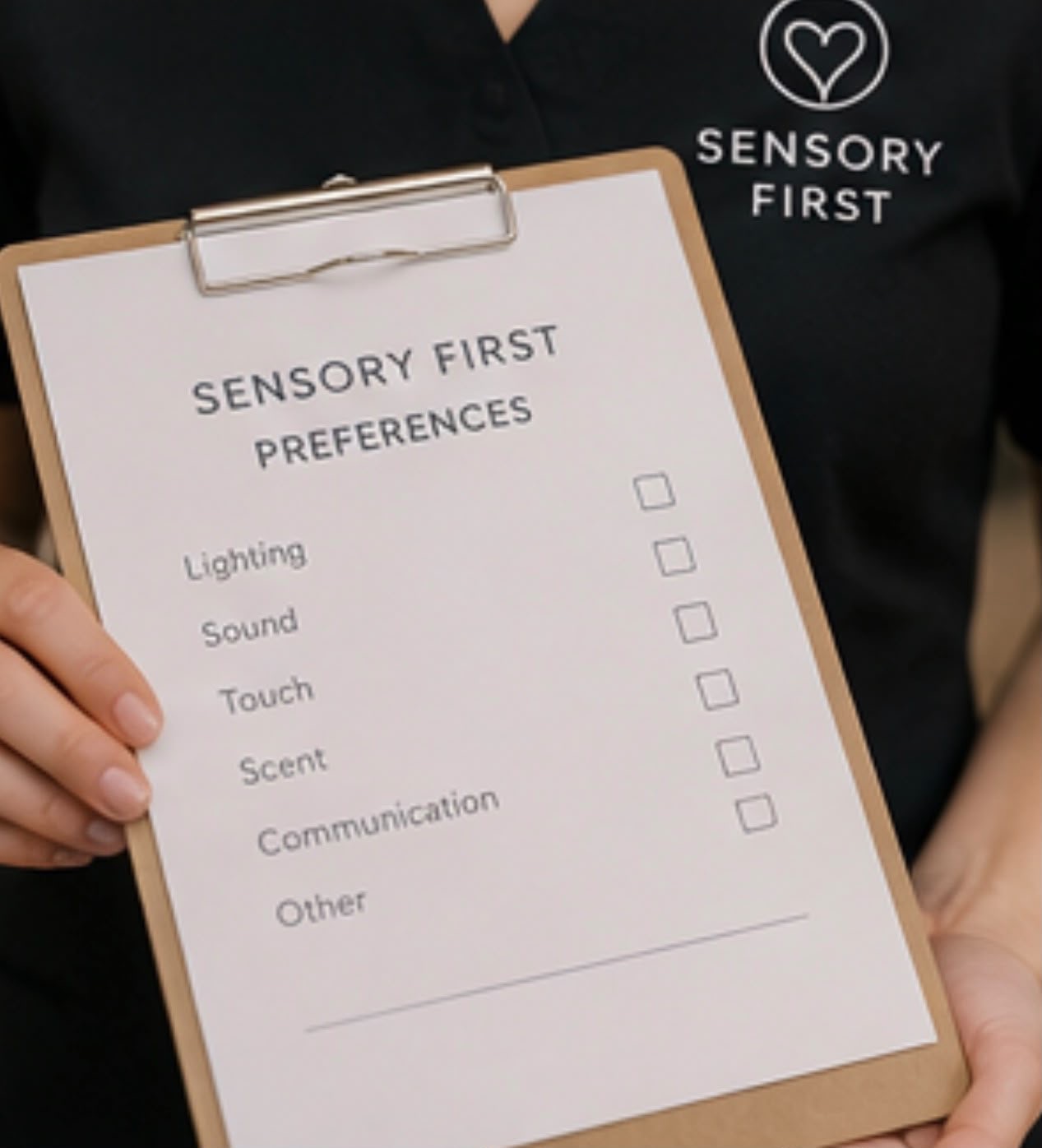 Sensory First preferences clipboard for lighting, sound, touch and communication