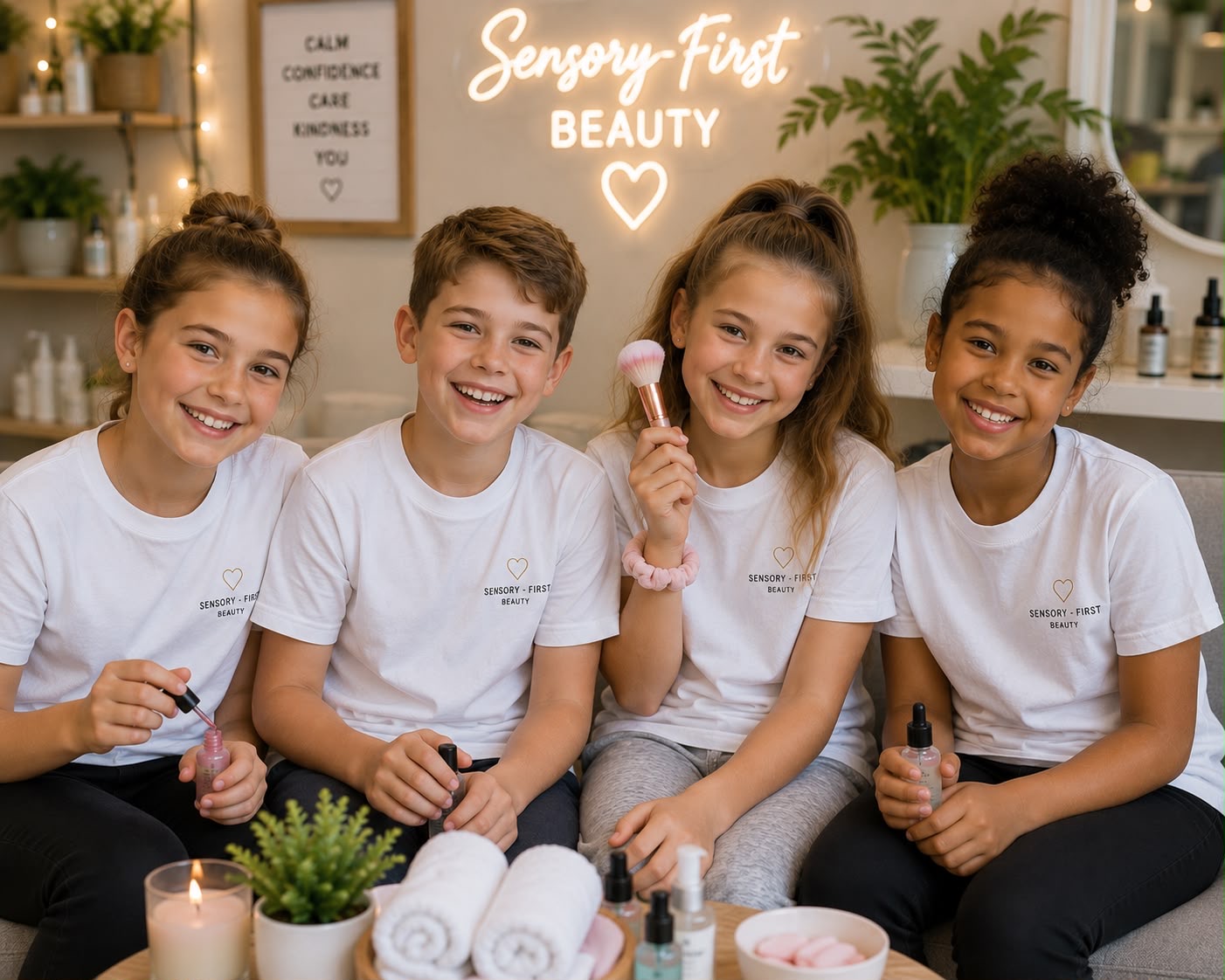 Children learning self-care and sensory awareness in a Sensory-First Beauty programme