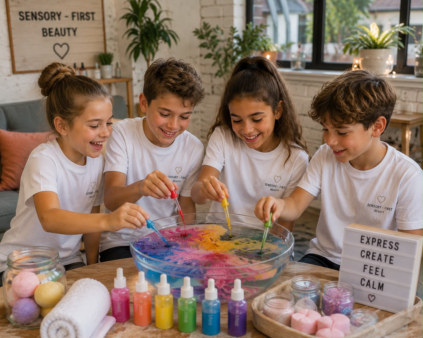 Children exploring colour through sensory water play